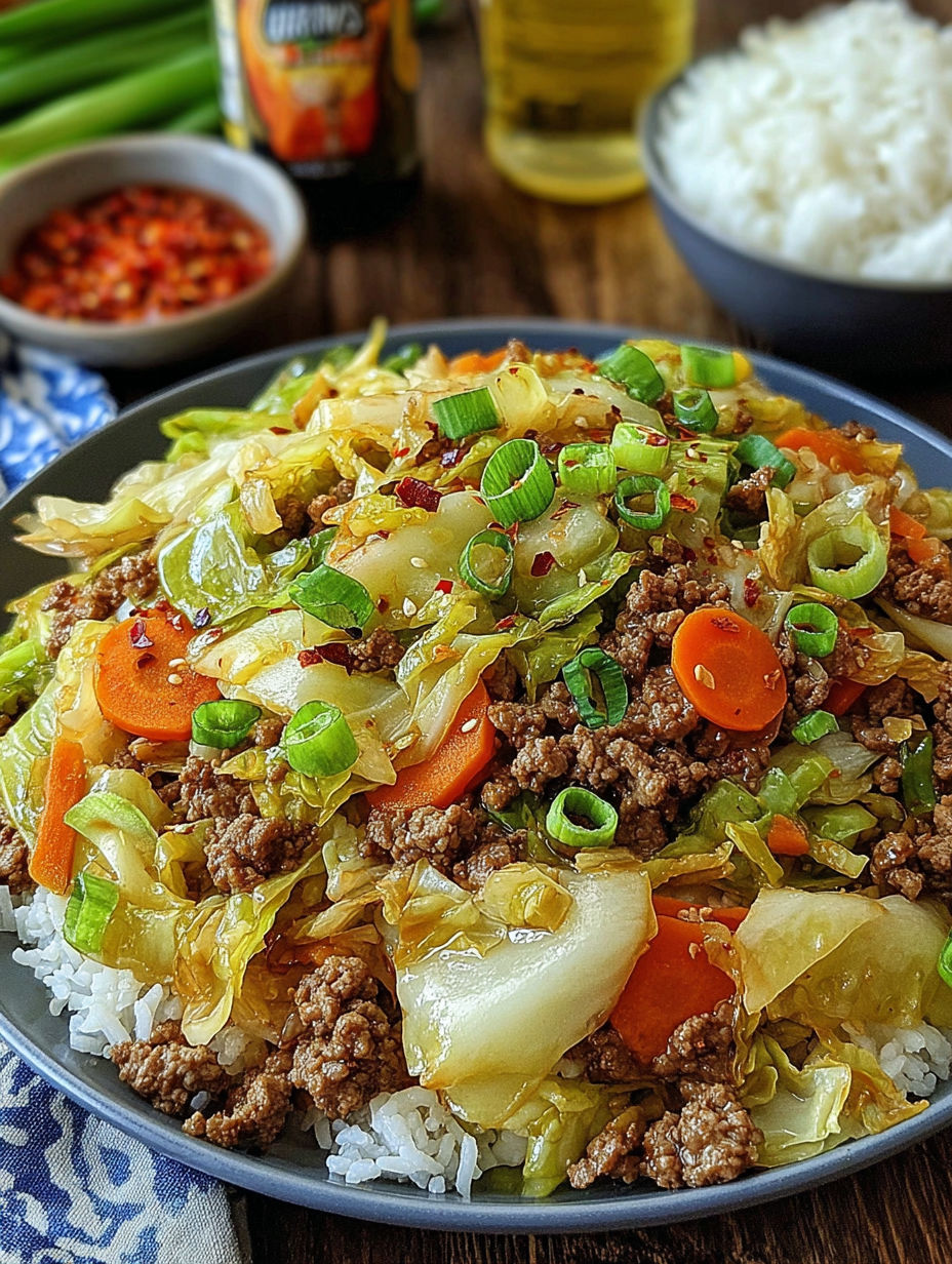 A plate of Chinese beef and cabbage stir fry.