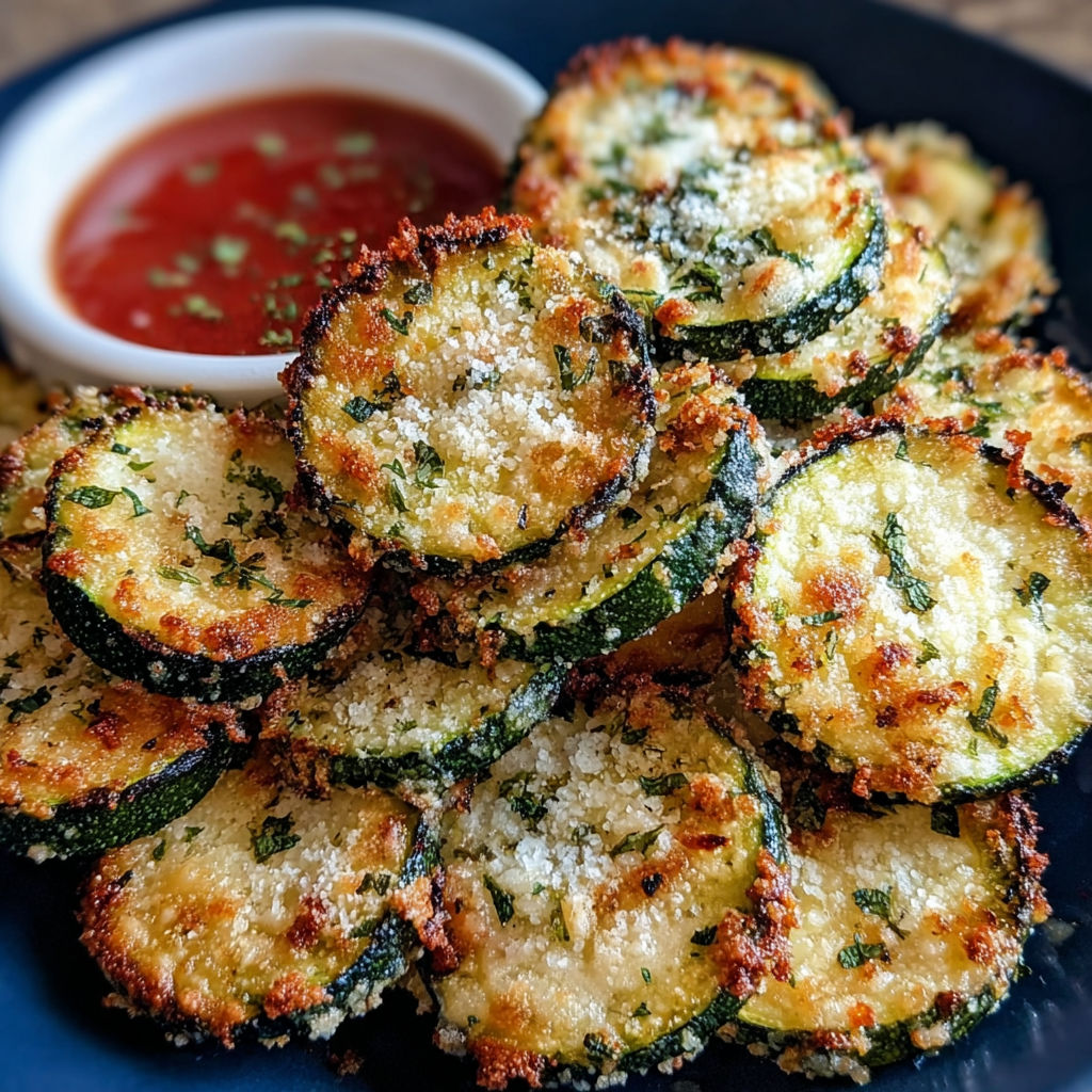 A plate of air fryer zucchini parmesan.