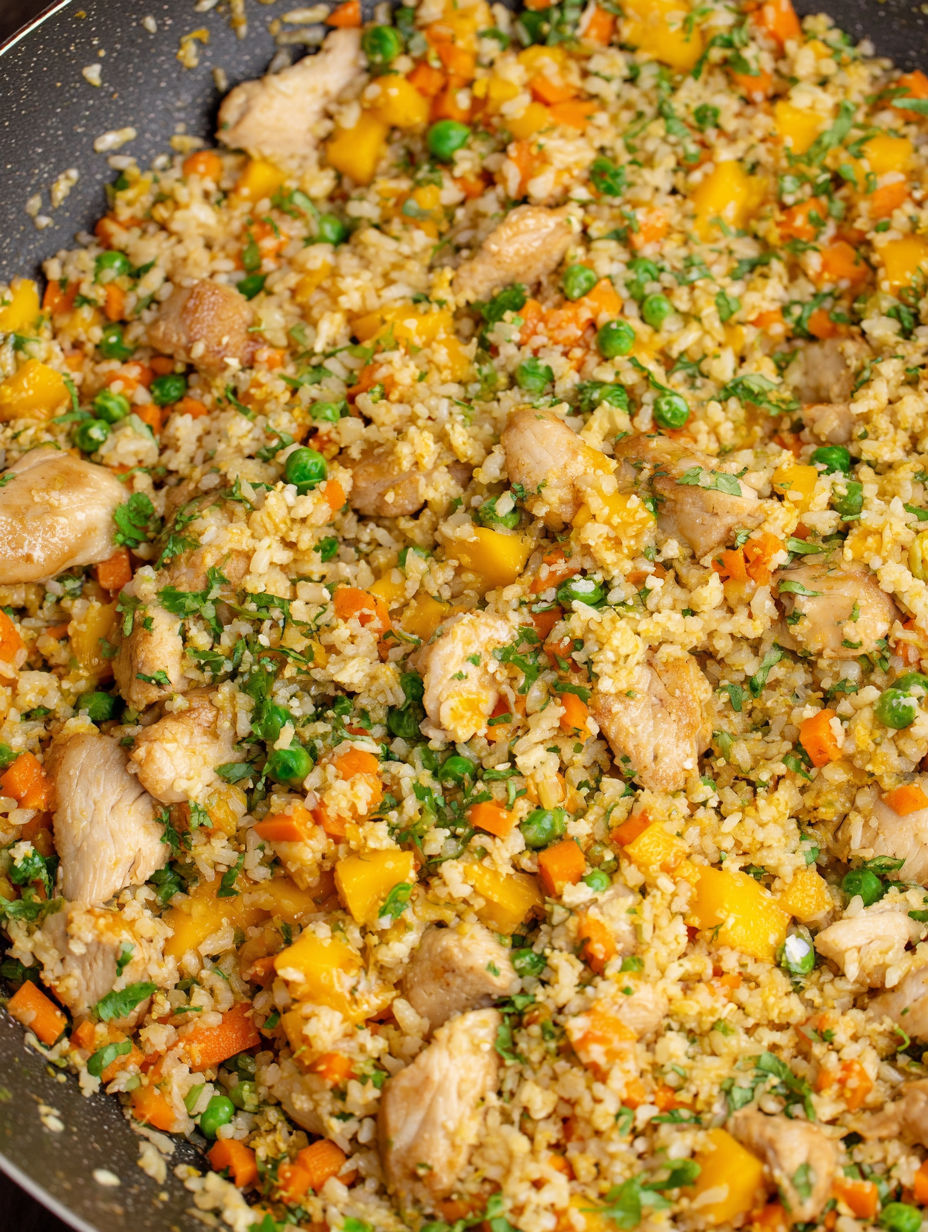 A dish of rice and vegetables.