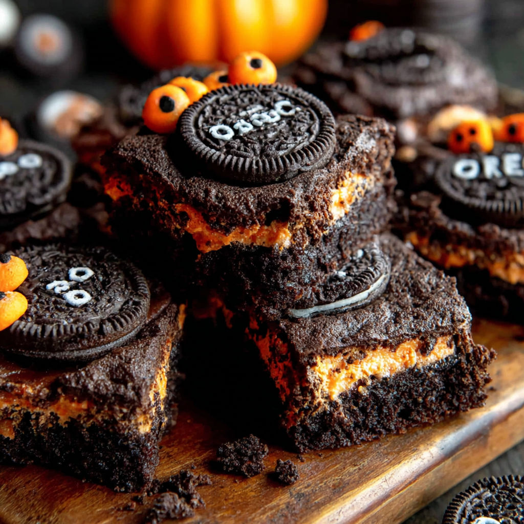 A plate of Halloween Oreo Cookie Boo Brownies.