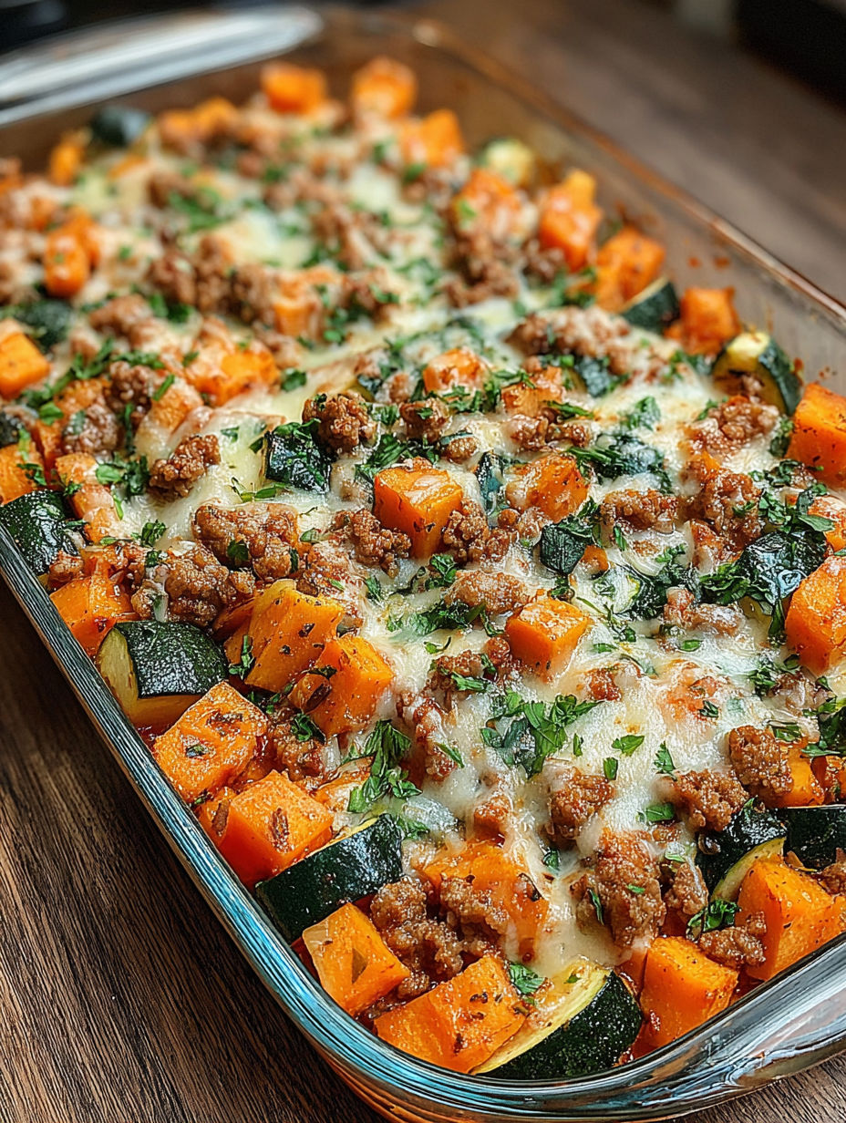 A dish of sweet potato and meat.