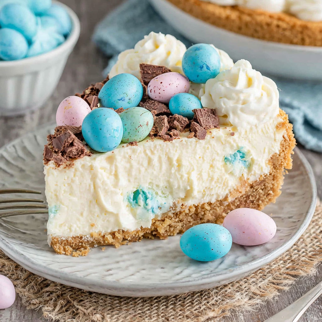 A slice of Easter Egg Cheesecake.