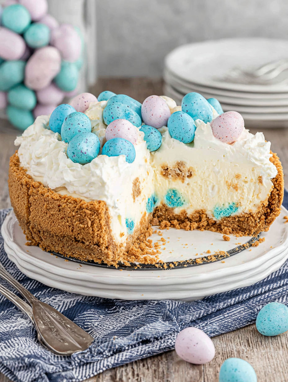 A slice of Easter Egg Cheesecake.