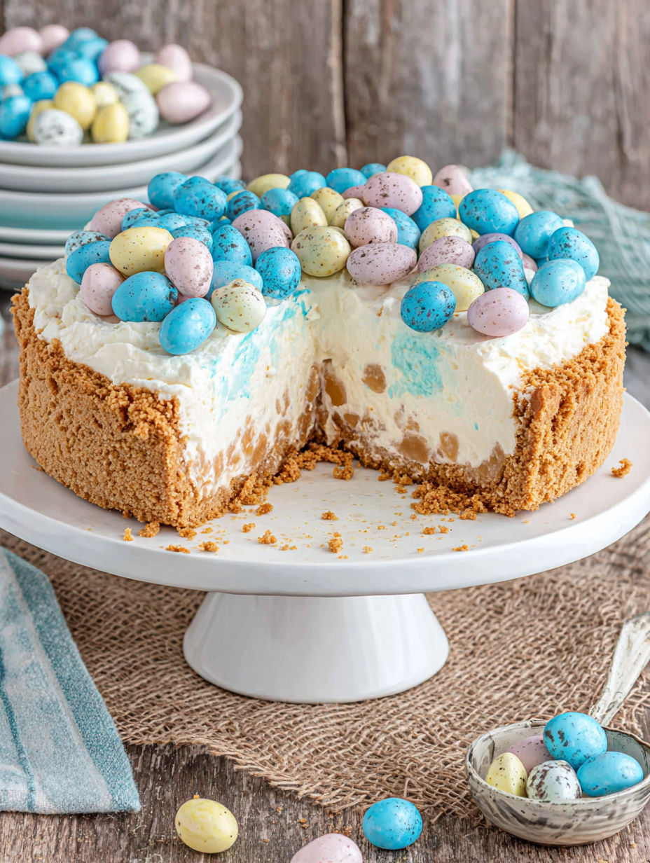 A slice of Easter Egg Cheesecake.