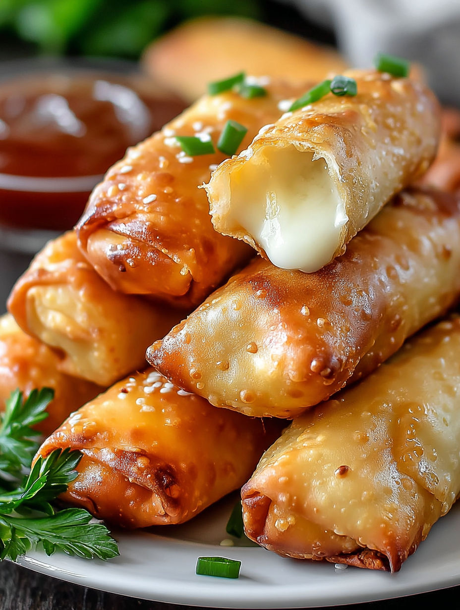 A stack of cream cheese rangoon rolls.