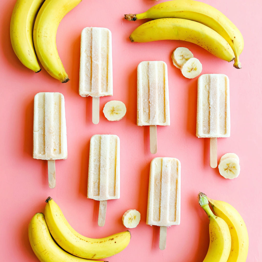 Banana popsicles with banana slices and a banana.