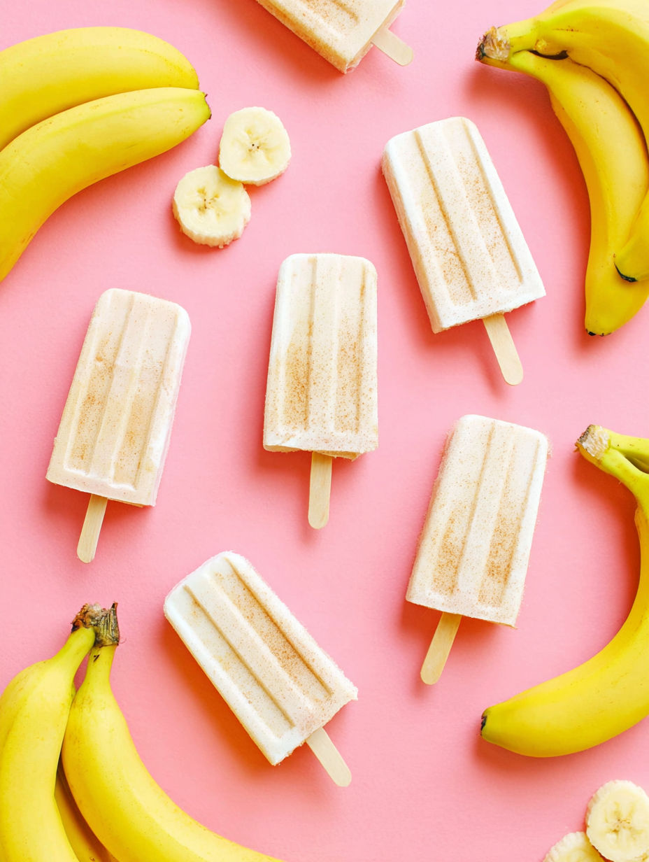 Bananas and ice cream on a pink background.