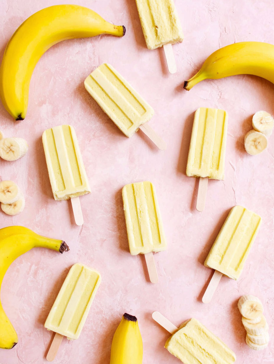 Bananas and ice cream on a pink surface.