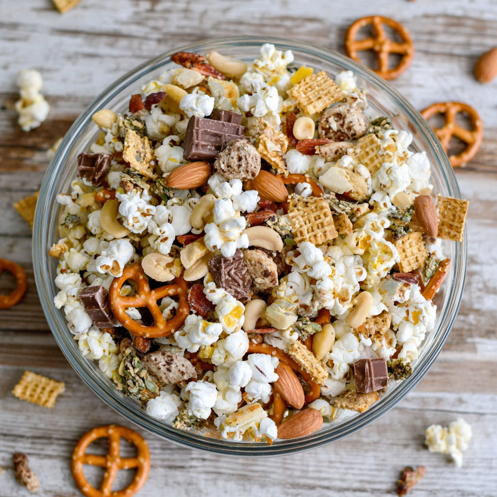 A bowl of popcorn with various toppings.