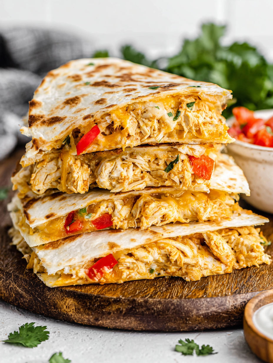 A stack of chicken quesadillas.