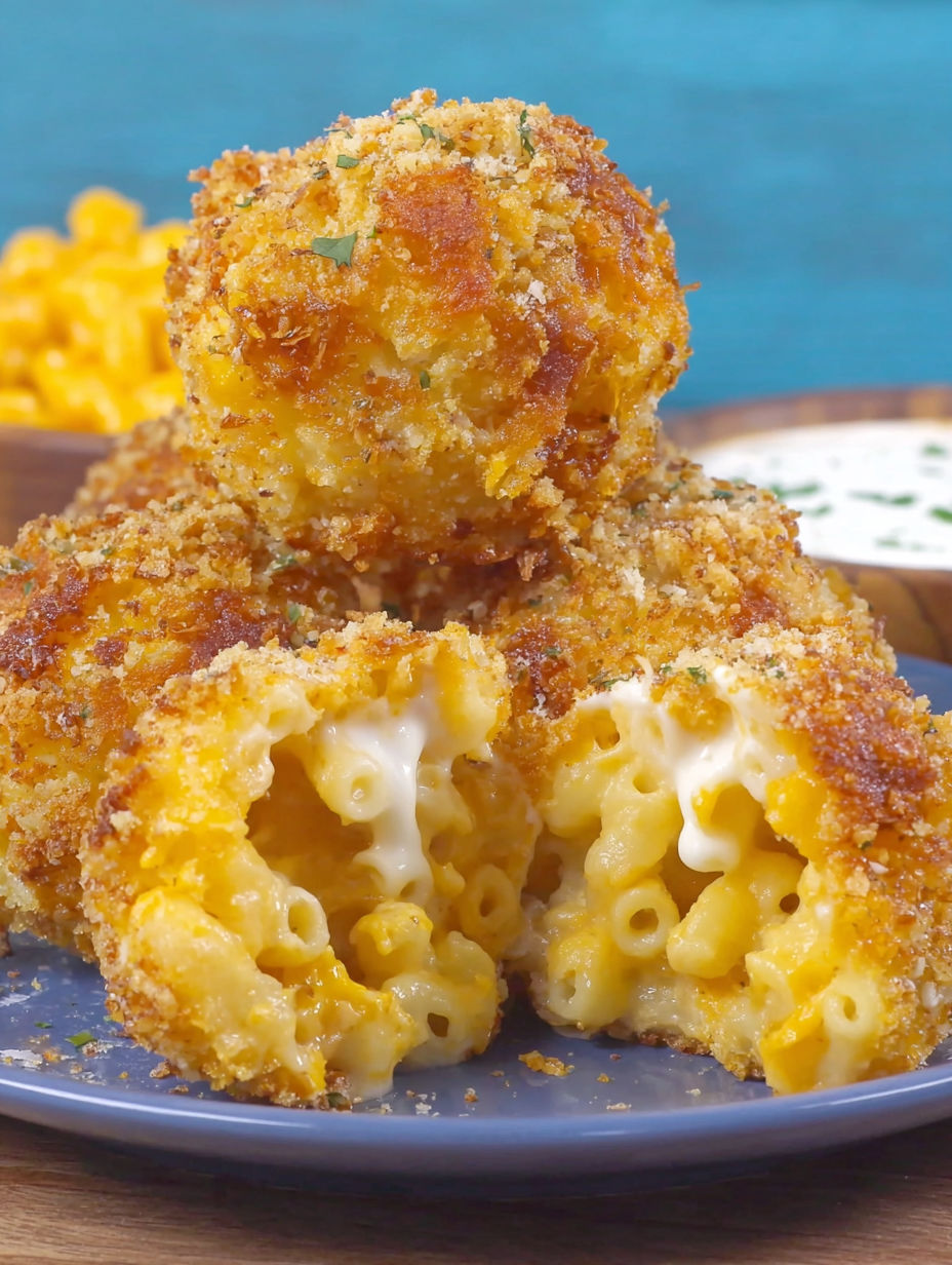 A plate of crispy baked mac and cheese bites.