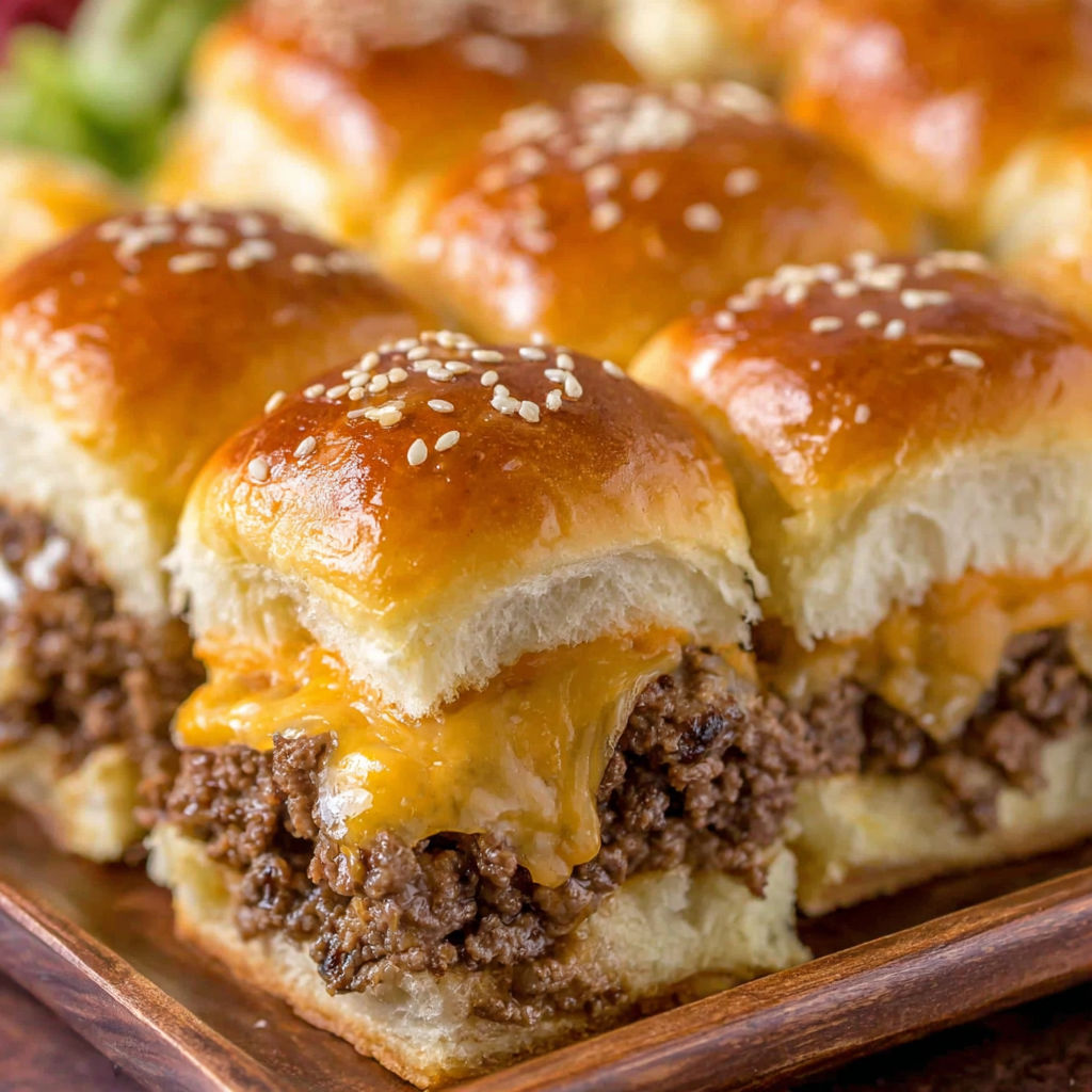 A plate of cheeseburger sliders.
