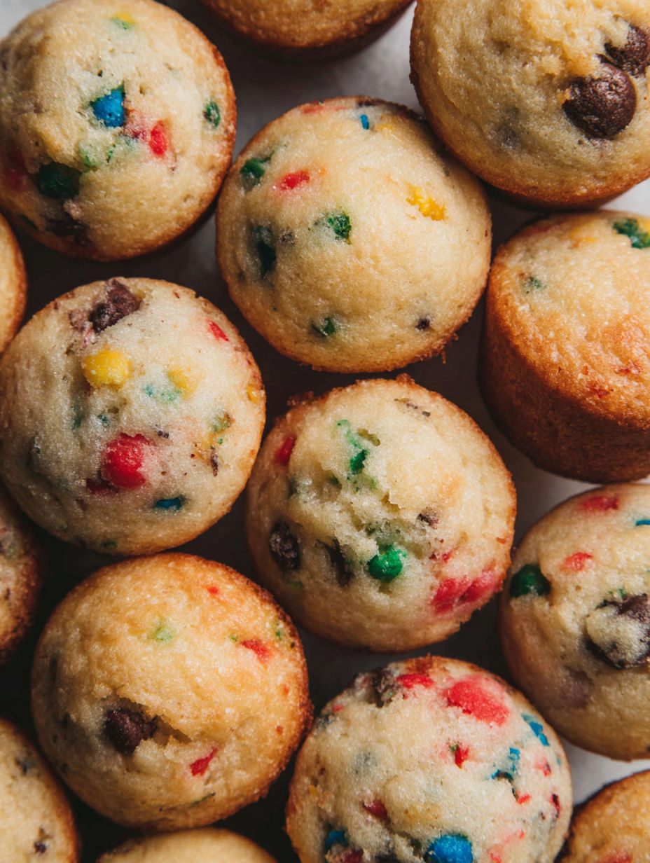 A plate of colorful muffins.