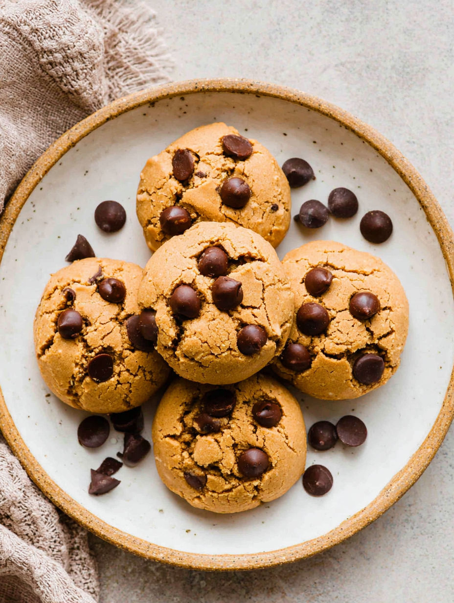 A plate of chocolate chip cookies.