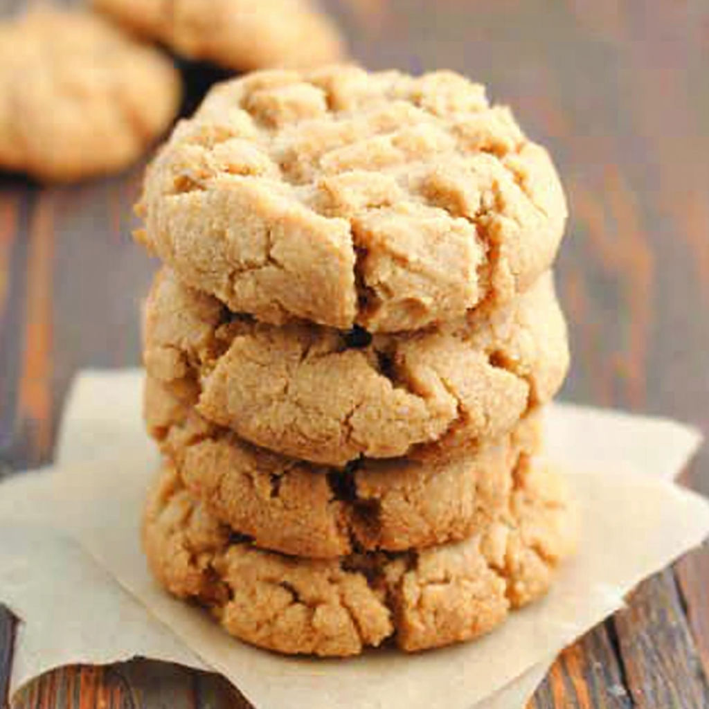 A stack of gluten free peanut butter cookies.