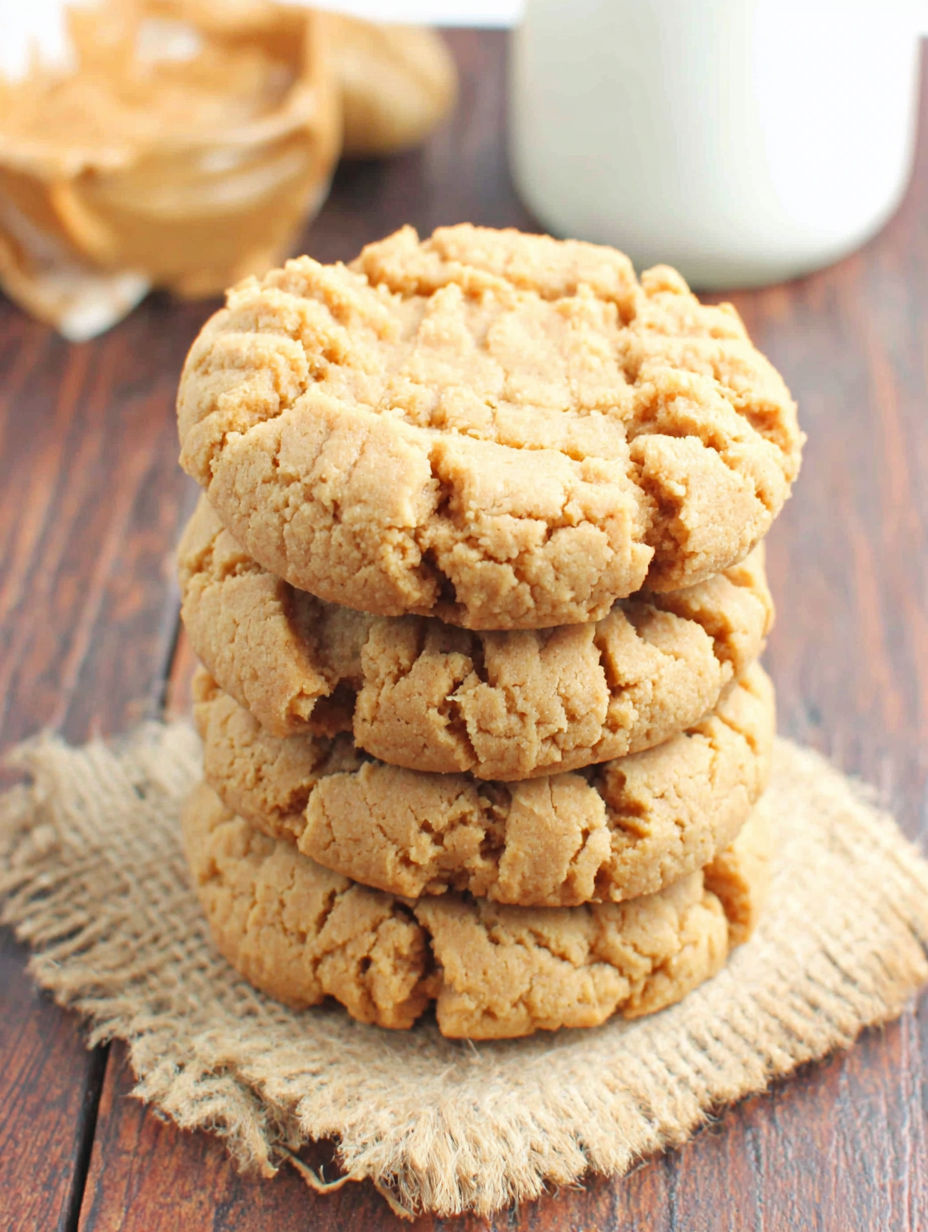 A stack of gluten free peanut butter cookies.