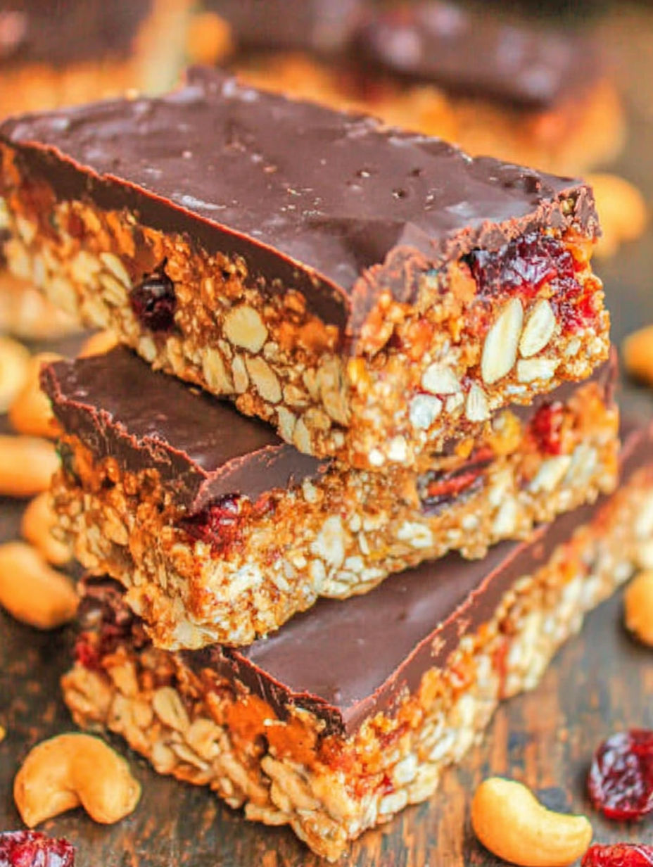 A stack of three No Bake Granola Bars.