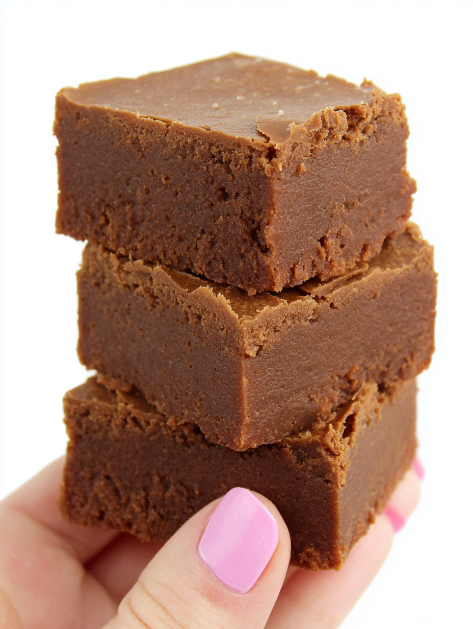 Three brownies stacked on top of each other.