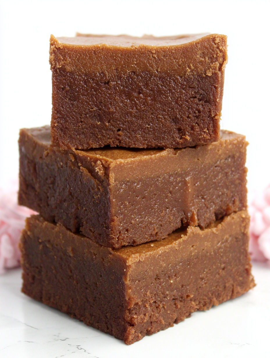 Three brownies stacked on top of each other.
