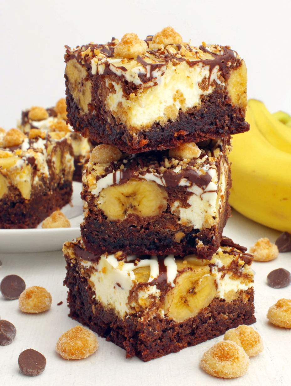Three pieces of banana pudding brownies.