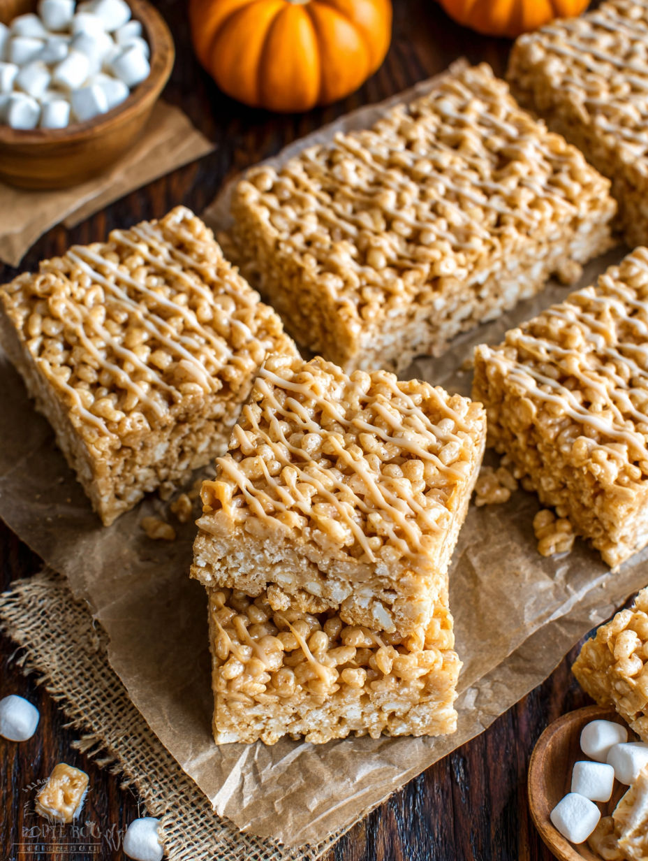 A plate of rice krispie treats with peanut butter.
