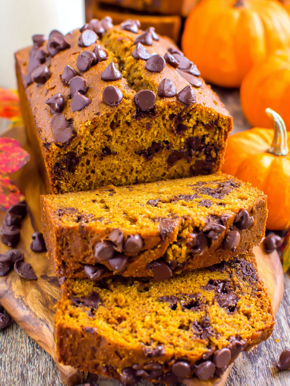 A slice of pumpkin bread with chocolate chips.