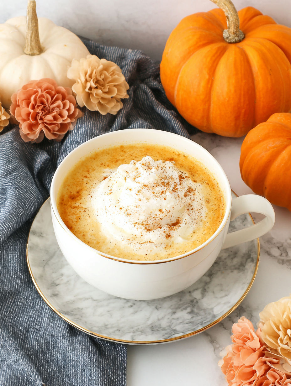 A cup of pumpkin spice milk with whipped cream on top.