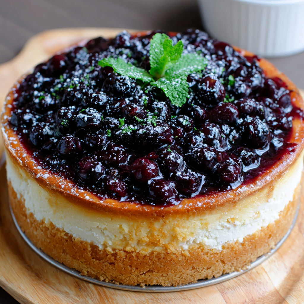 A slice of lemon blueberry cheesecake.