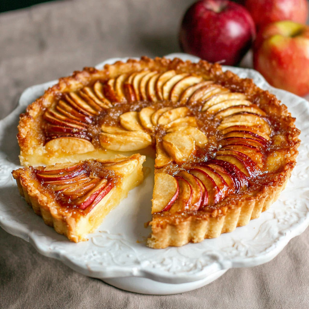 A slice of a caramel apple tart.