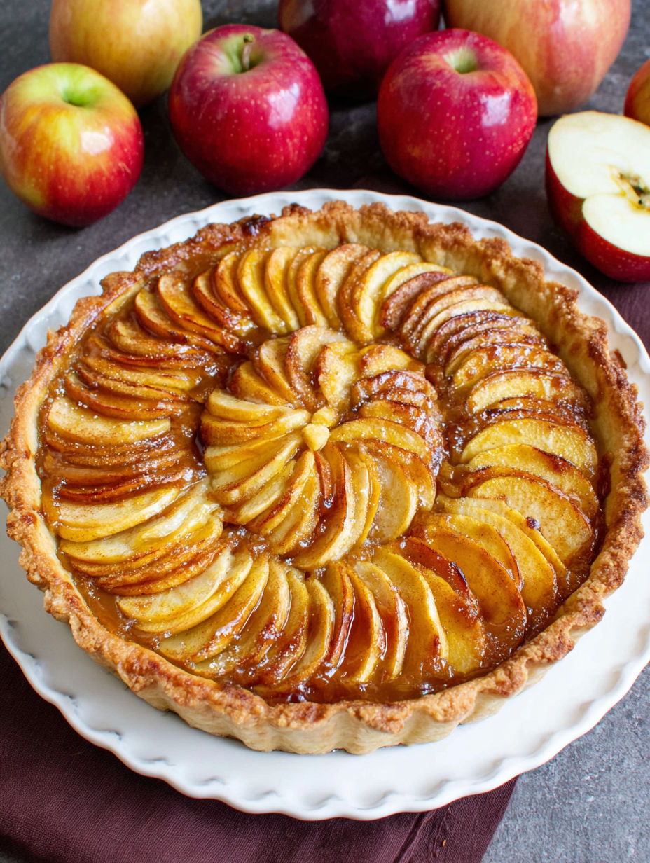 A delicious looking caramel apple tart.