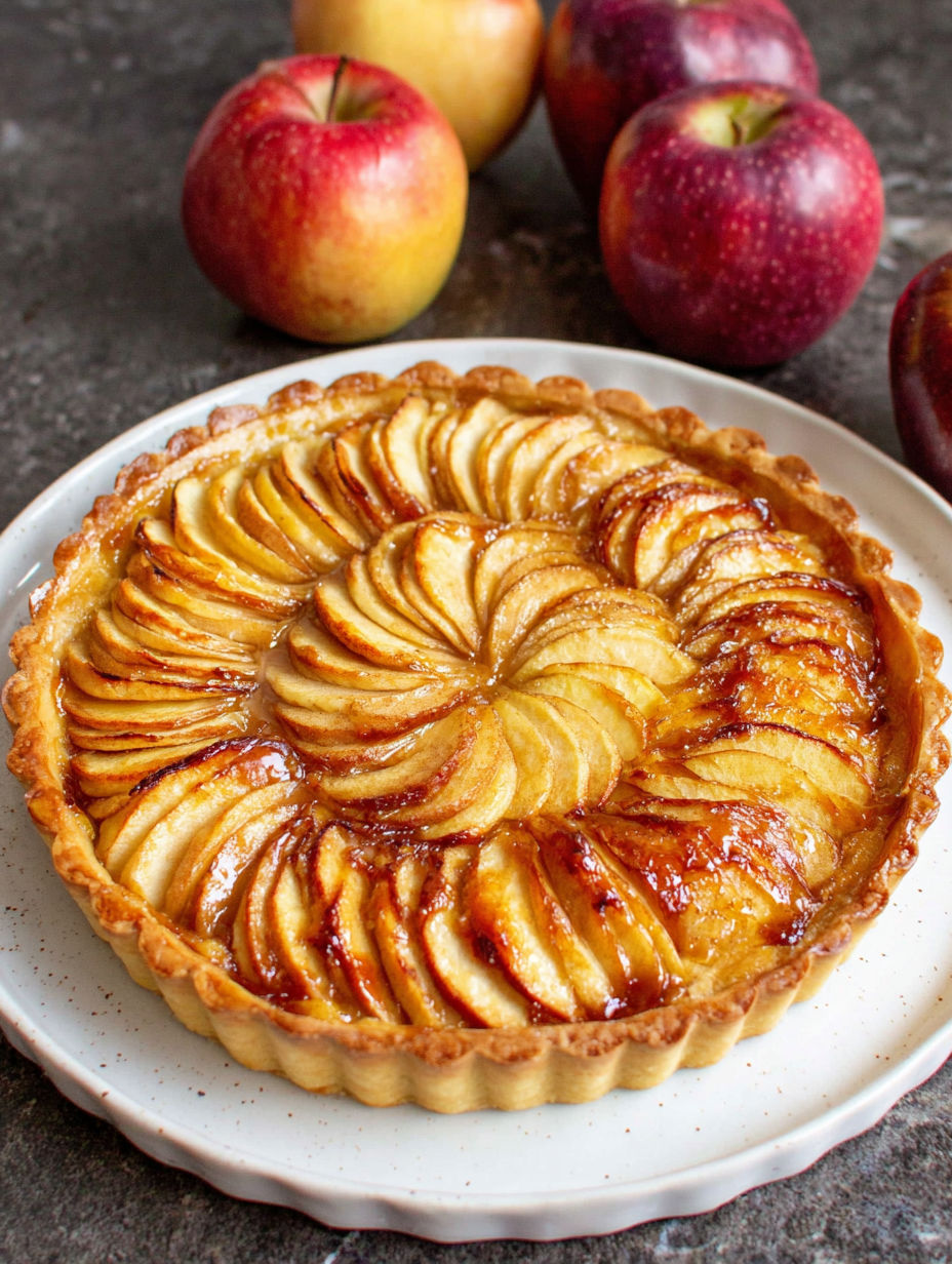A slice of caramel apple tart.