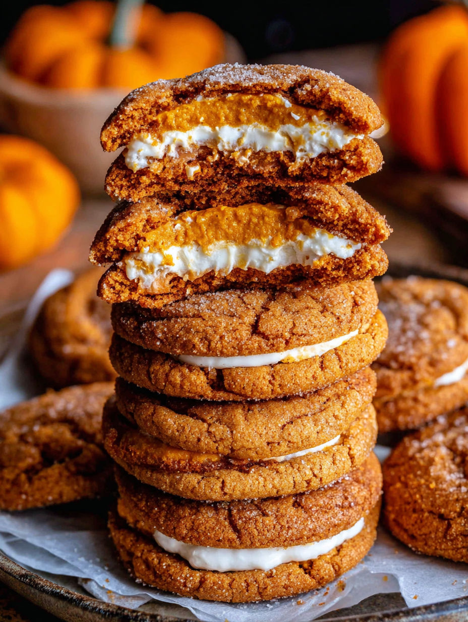 A stack of cookies with white frosting and orange filling.