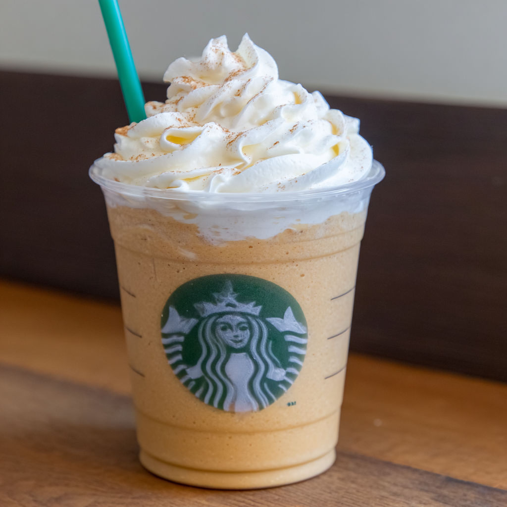 A cup of Starbucks Pumpkin Spice Frappuccino.
