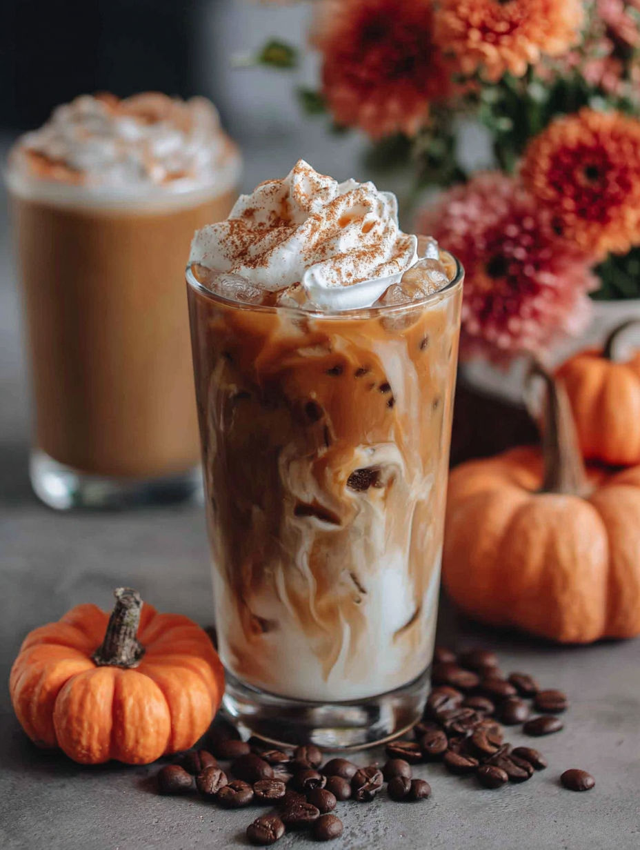 A glass of Starbucks Copycat Iced Pumpkin Spice Latte.