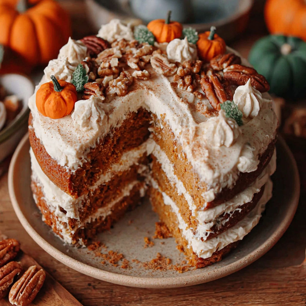 A slice of vegan pumpkin spice cake.