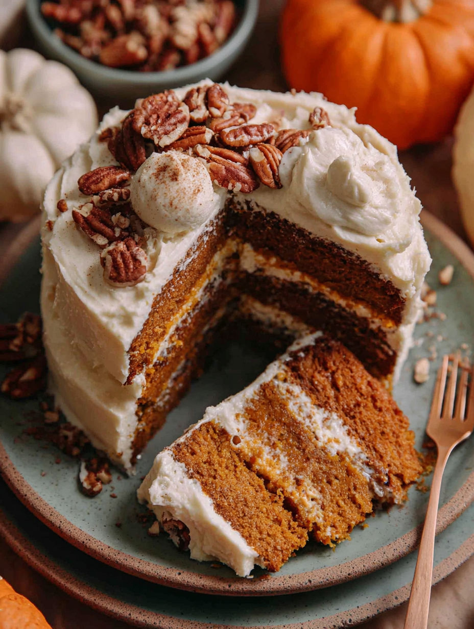 A slice of vegan pumpkin spice cake.