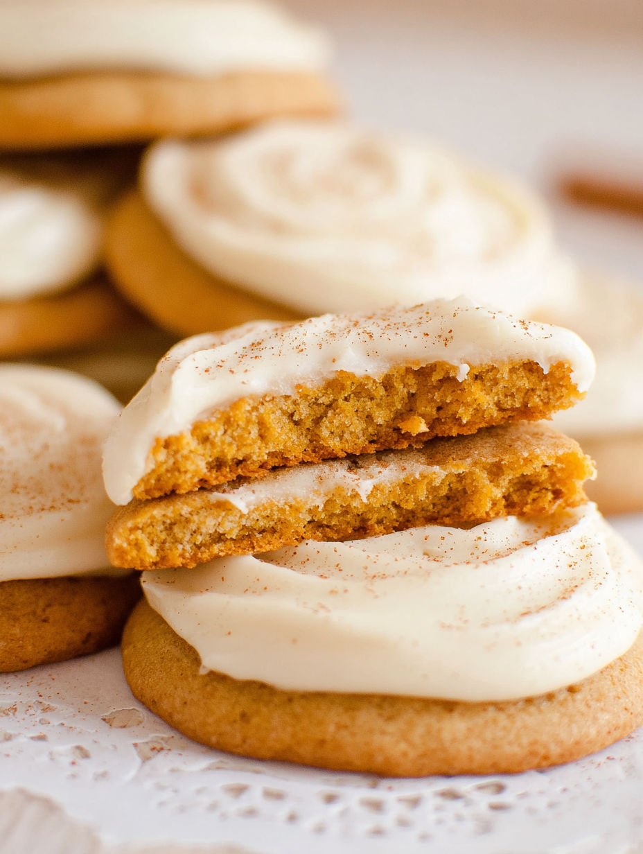Pumpkin spice sugar cookies with cream cheese frosting.