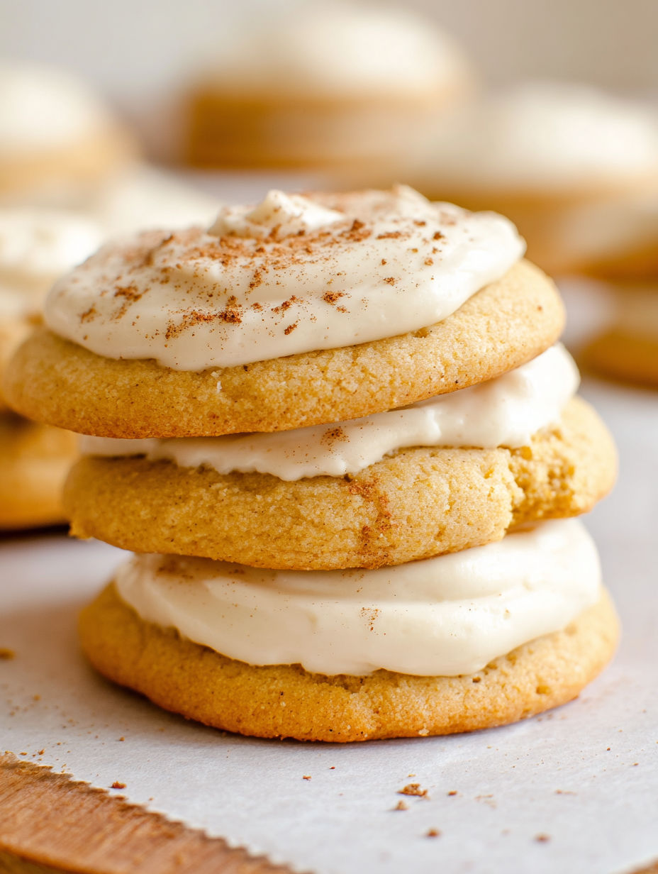Pumpkin spice sugar cookies with cream cheese frosting.