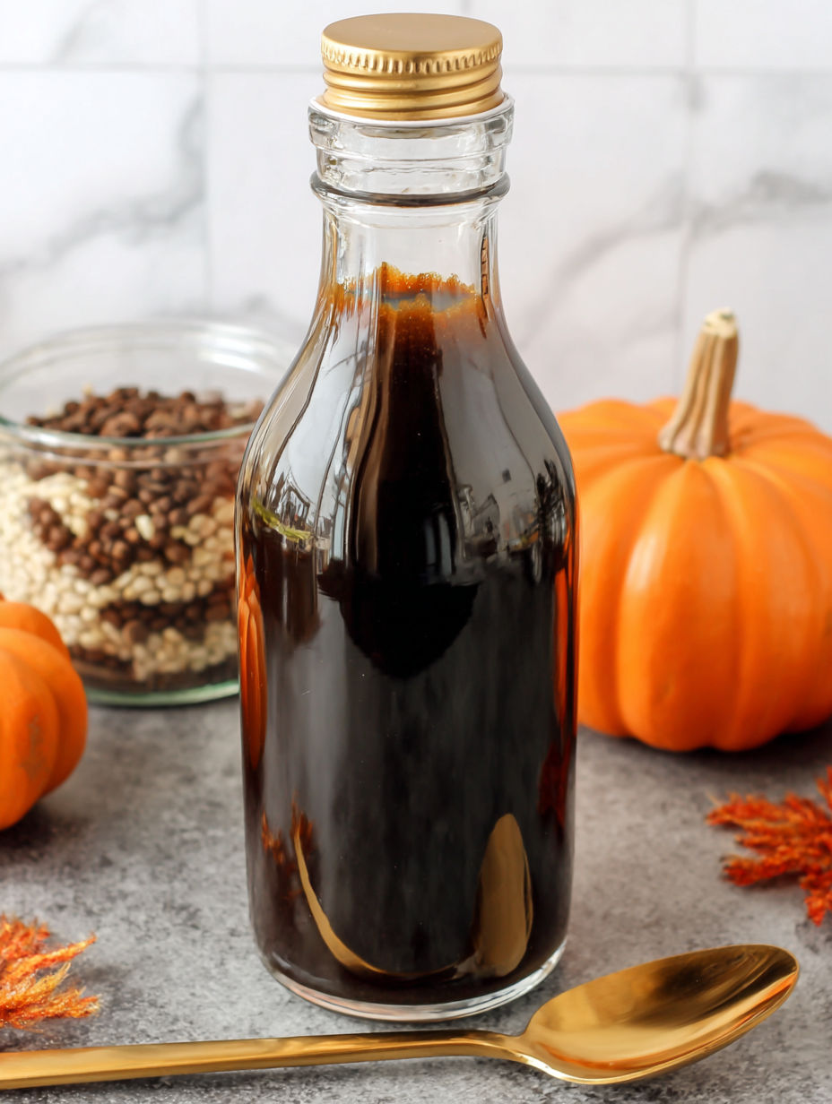 A bottle of Starbucks Pumpkin Spice Coffee Syrup.