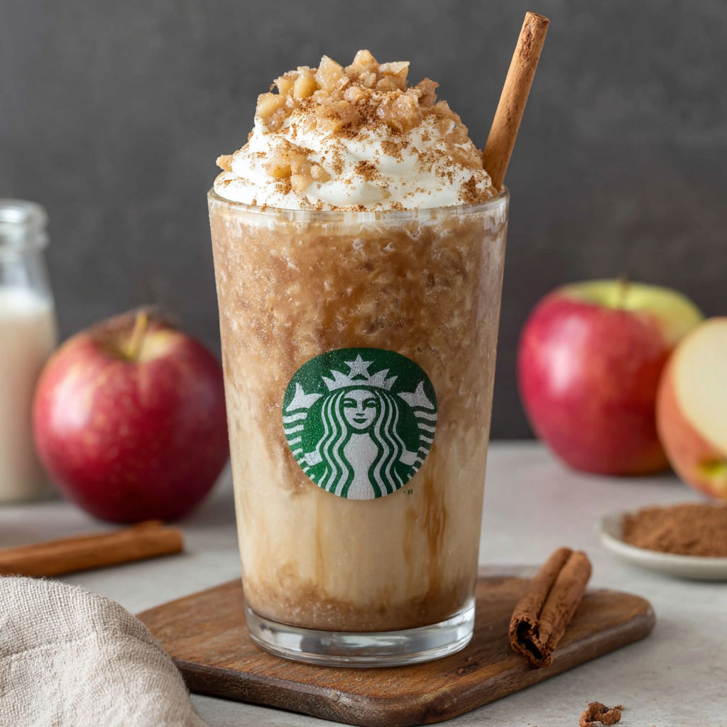 A glass of Starbucks Iced Apple Crisp Oatmilk Shaken Espresso.