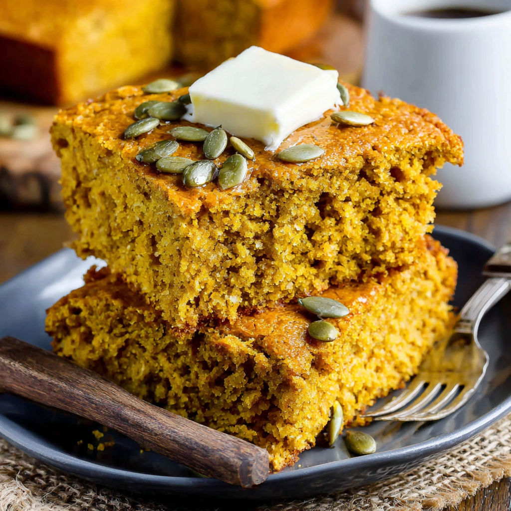 A slice of pumpkin maple cornbread.