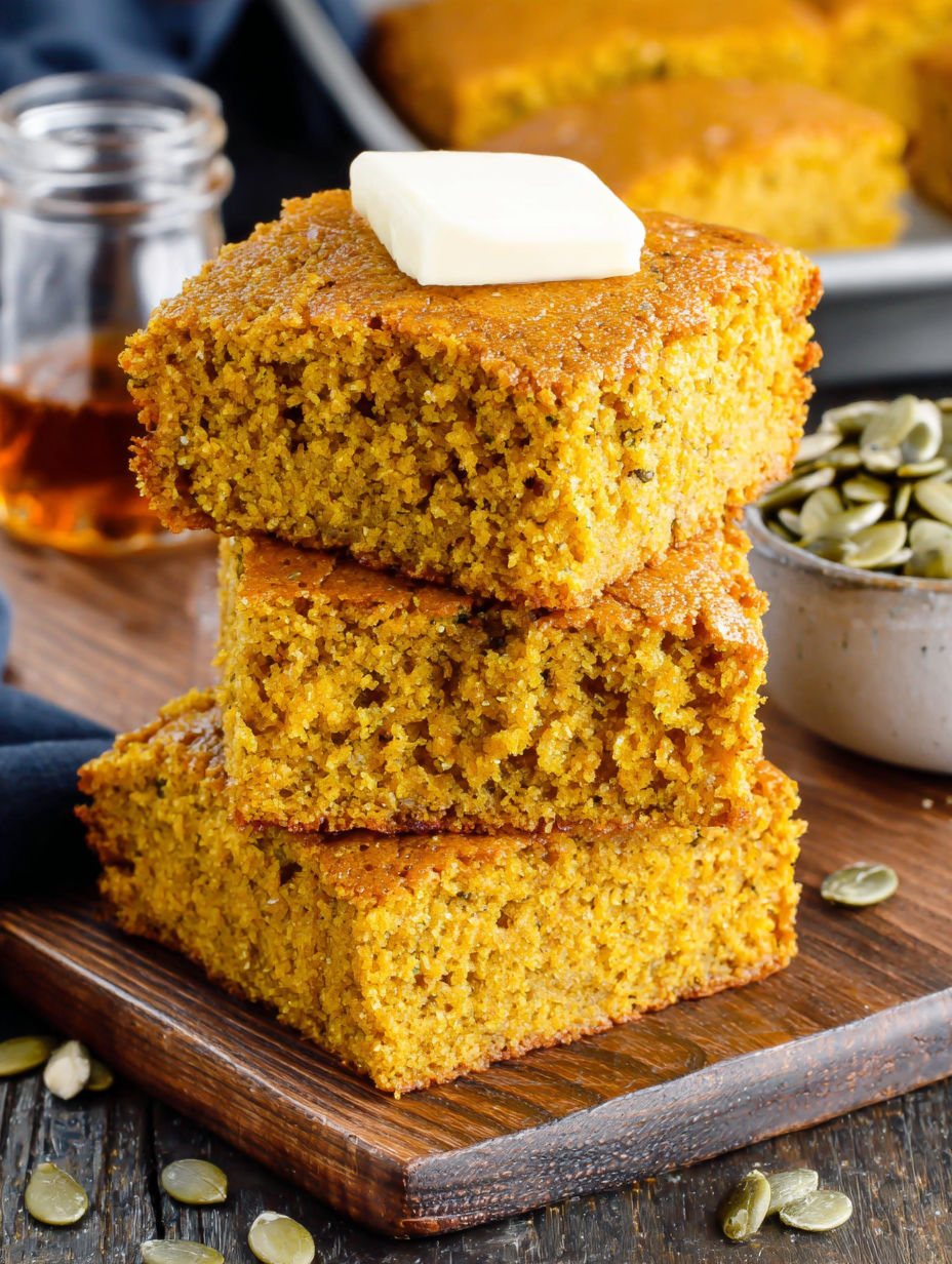 A stack of pumpkin maple cornbread.