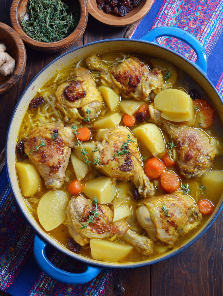 A bowl of chicken and vegetables.