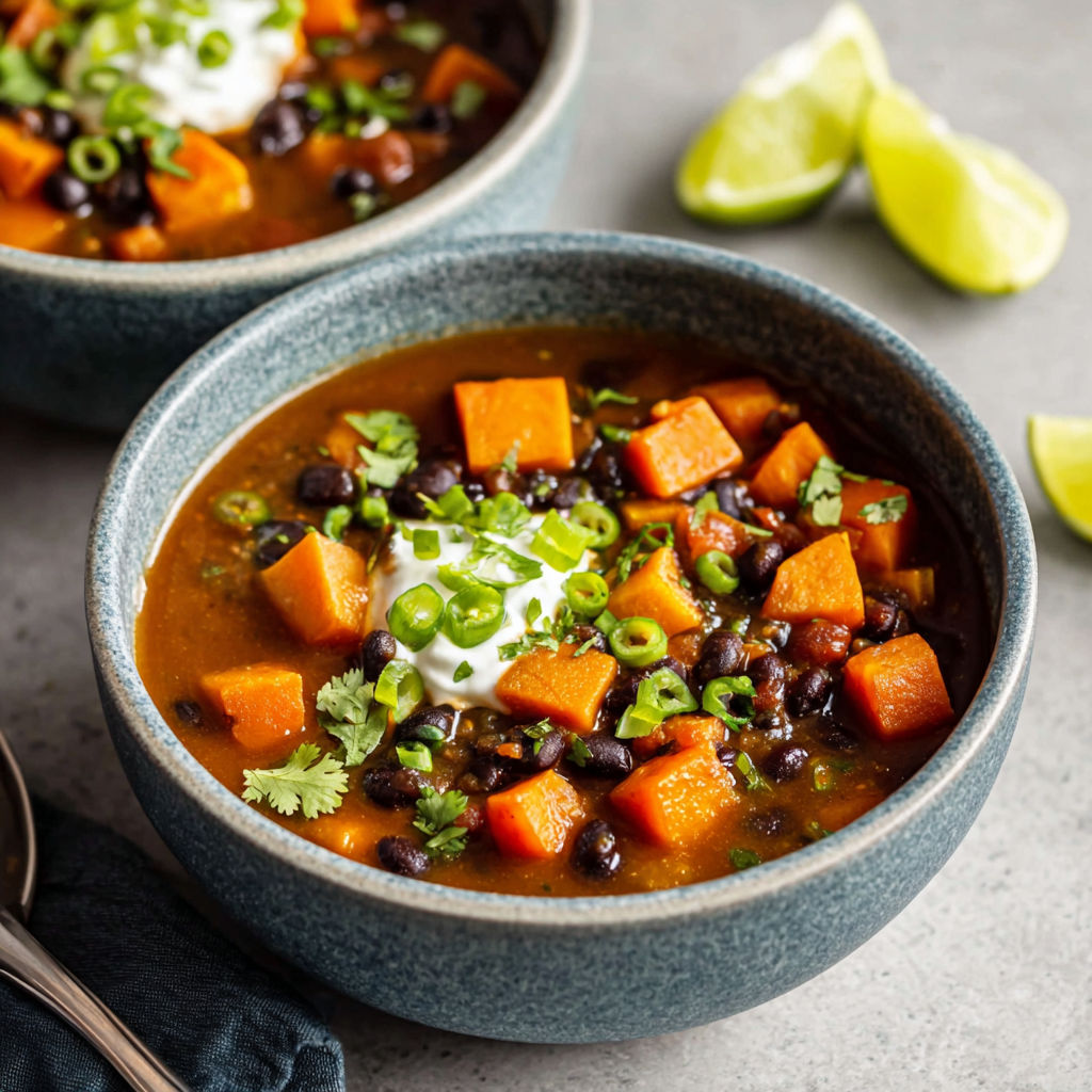 Two bowls of sweet potato black bean soup.