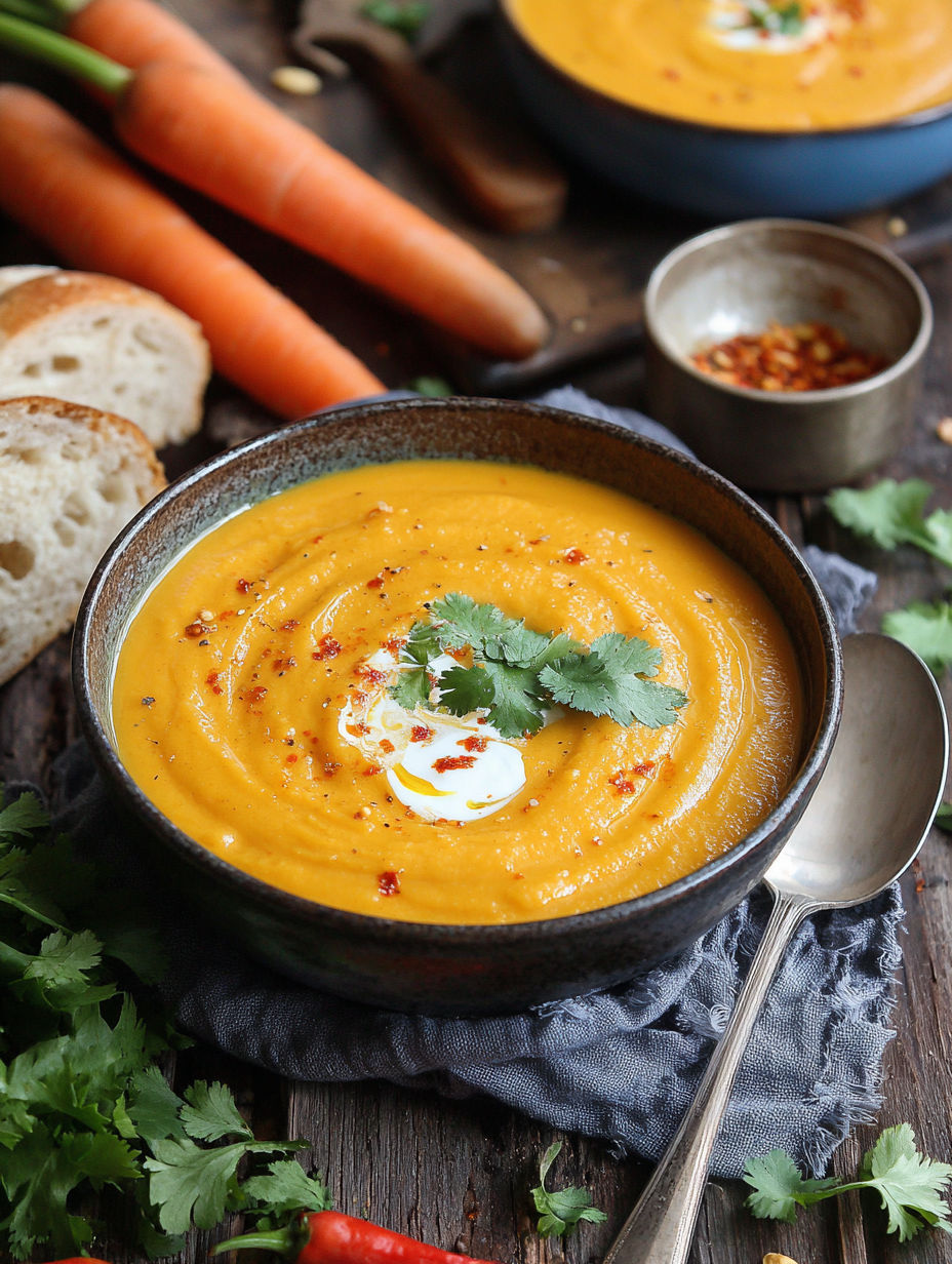 A bowl of spicy carrot ginger soup.