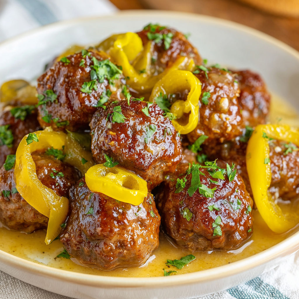 A bowl of meatballs with peppers and onions.