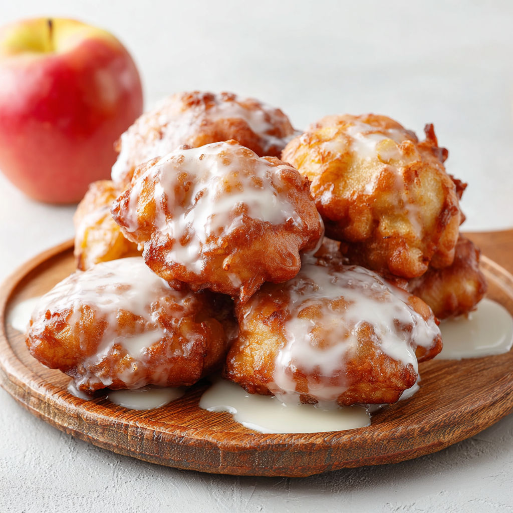 A plate of glazed apple fritters.