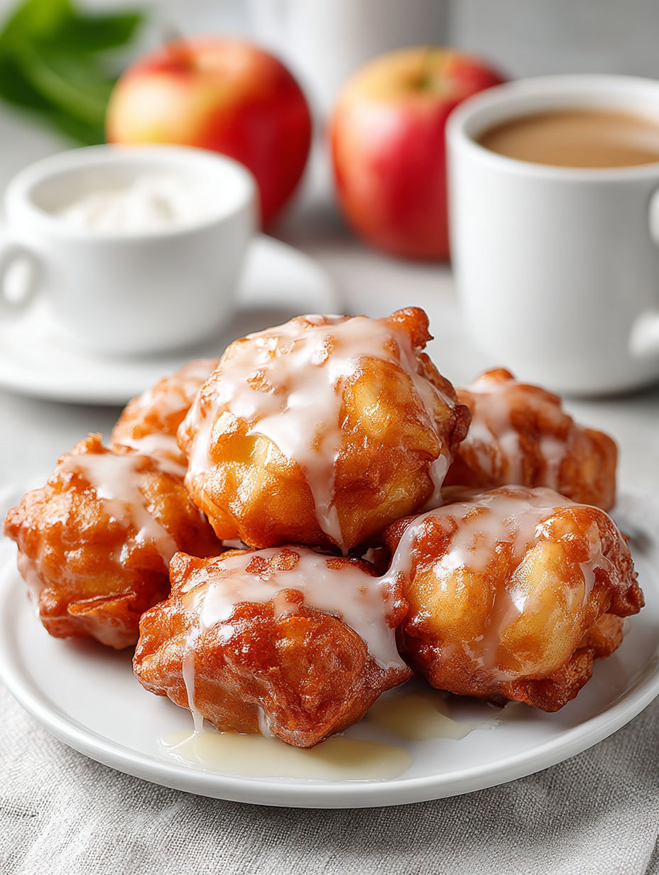 A plate of glazed apple fritters.
