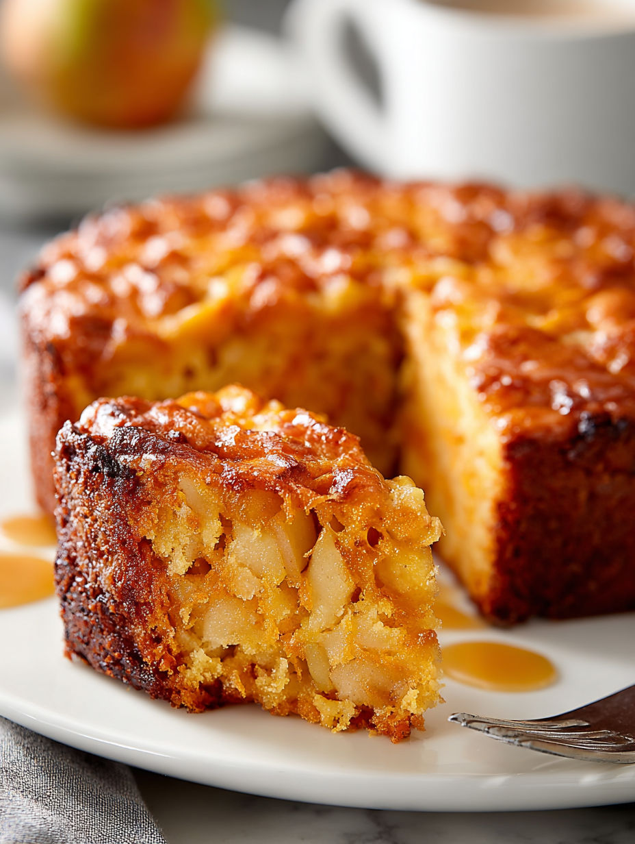A slice of sweet potato apple cake on a plate.