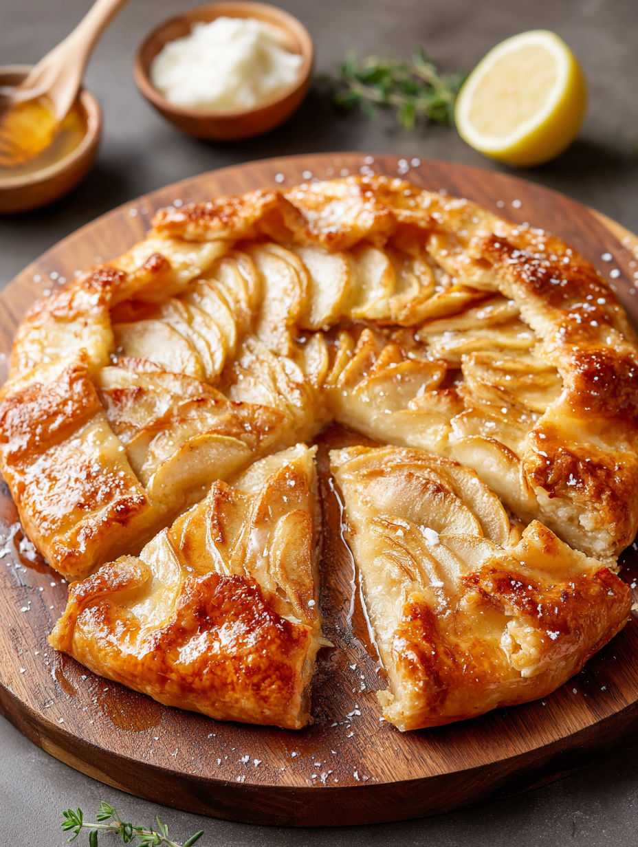 A slice of a honey apple galette.